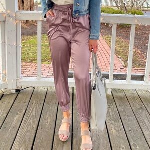 TCEC Satin Jogger Pants - Mauve small